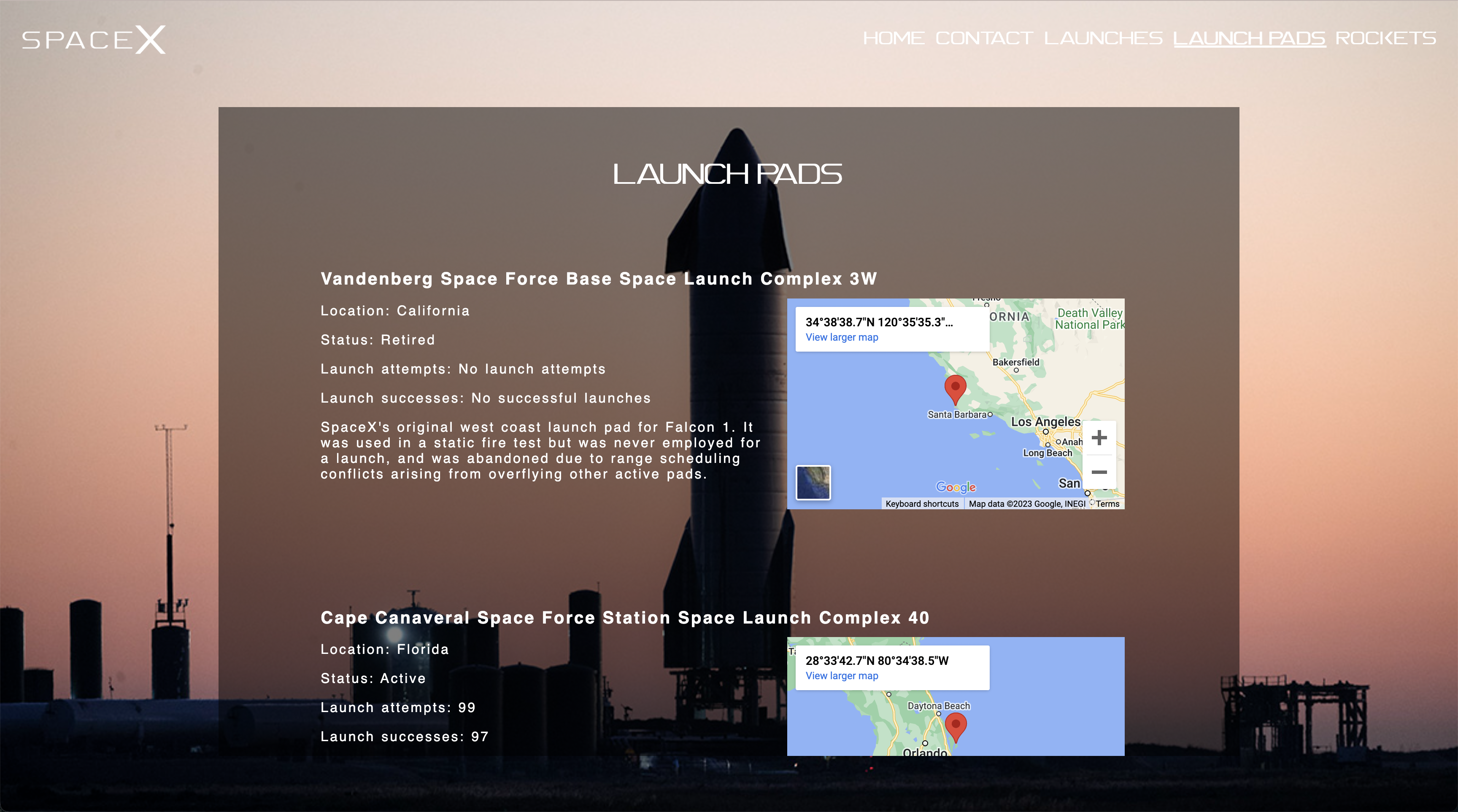 Screenshot of SpaceX website